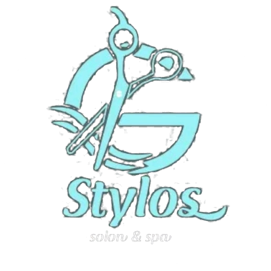 Logo de G Stylos Salón & Spa integrado sobre el fondo turquesa